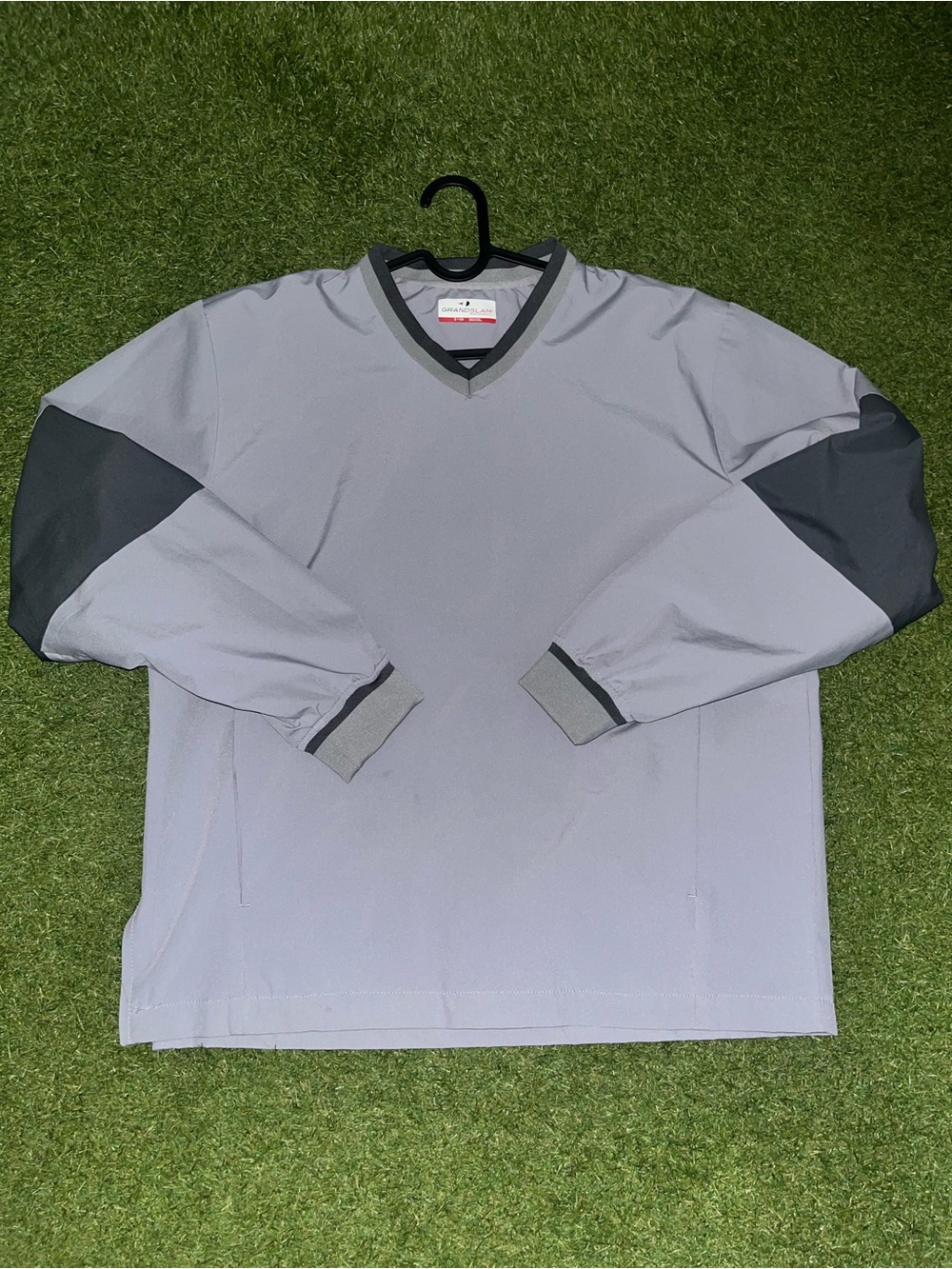 Light Gray V-Neck Pullover with Dark Gray Elbow Panels